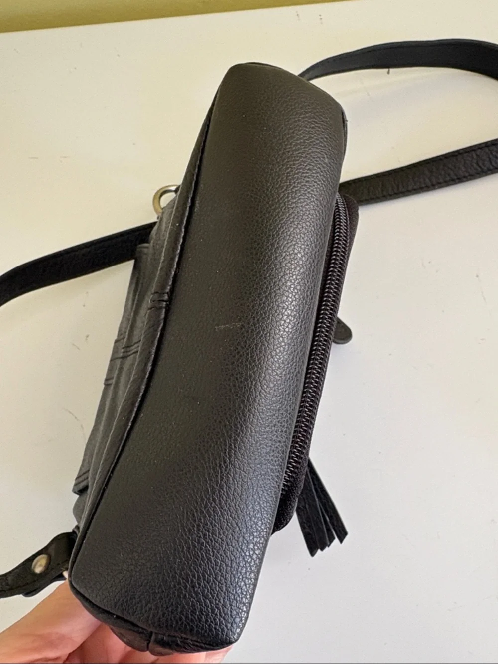 Coldwater Creek Small Black Textured Leather Crossbody Bag Silver Hardware